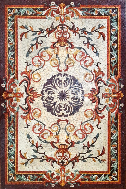 Baroque Floral Scrollwork Rectangular Mosaic Rug