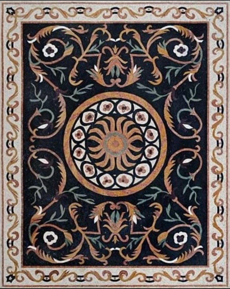 Black and Gold Acanthus Leaf Rectangular Mosaic