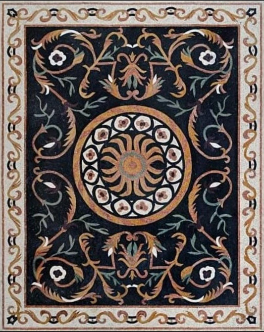 Black and Gold Acanthus Leaf Rectangular Mosaic