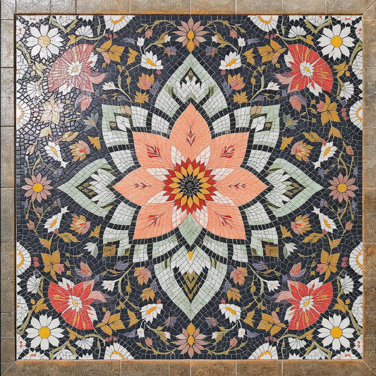 Bespoke Byzantine Interlacing Circles Premium  Tile Art Stone Mosaic Art