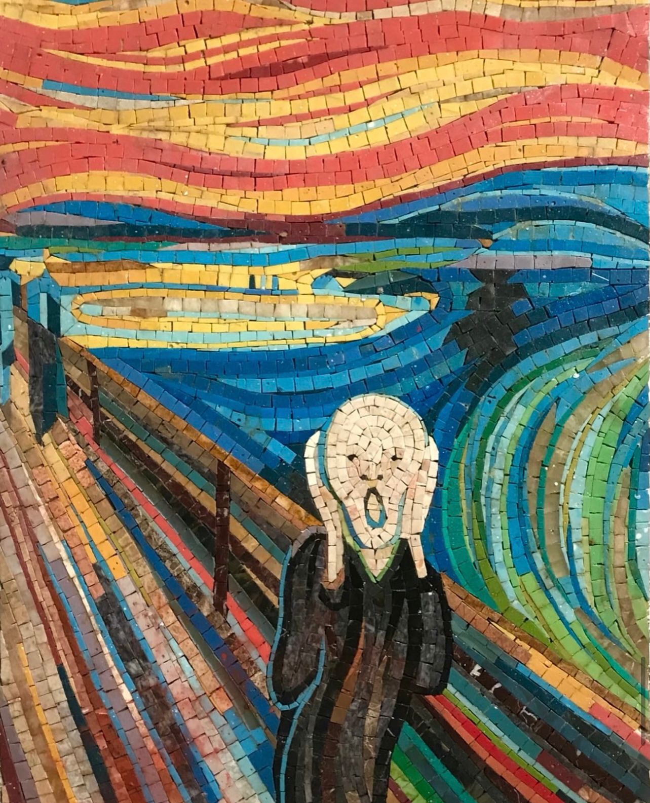 "The Scream" Mosaic Wall Art: A Vibrant, Handmade Abstract Masterpiece