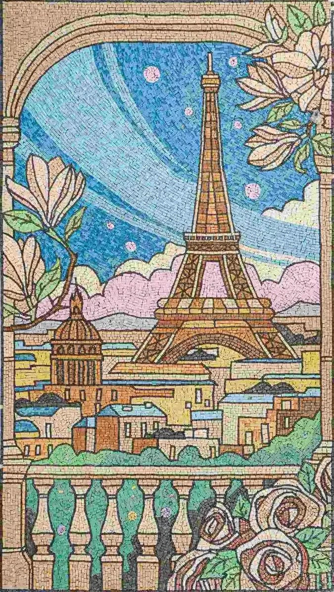 Elegance in Mosaic: Calligraphy Paris Eiffel Tower Landscape