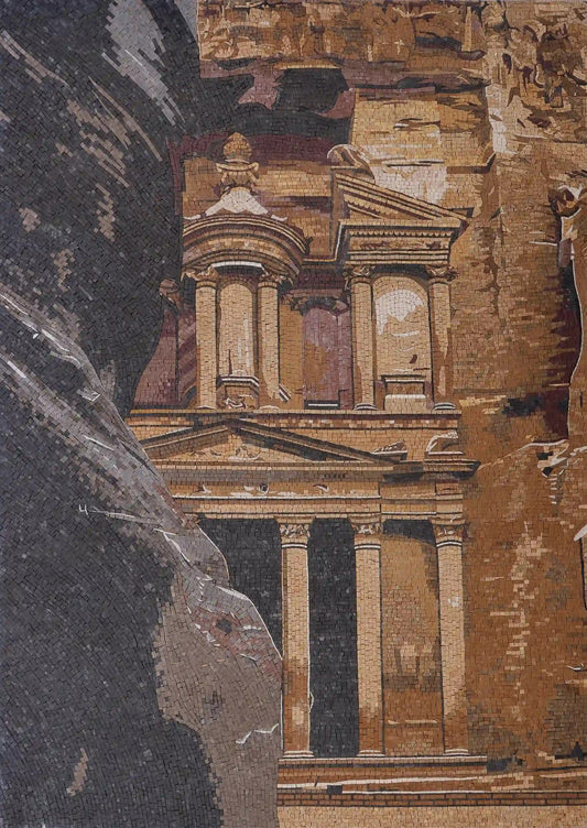 The Treasury: Mosaic Tribute to Petra's Historical Landmark