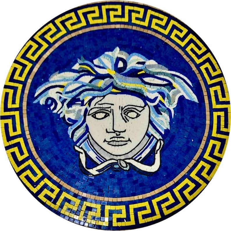 Medusa Head Medallion Mosaic with Greek Key Border