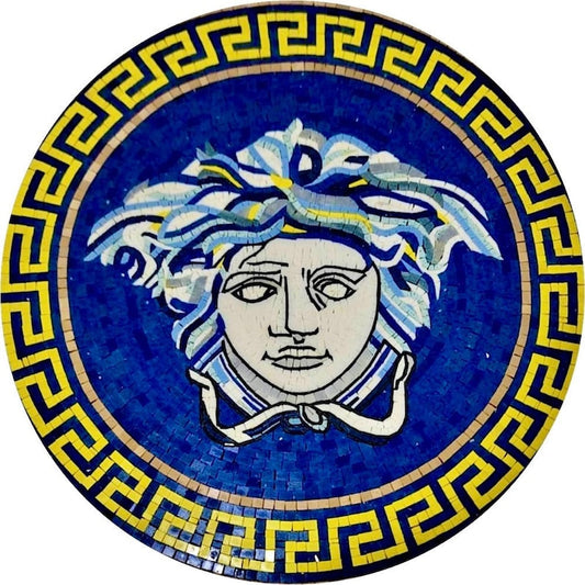 Medusa Head Medallion Mosaic with Greek Key Border