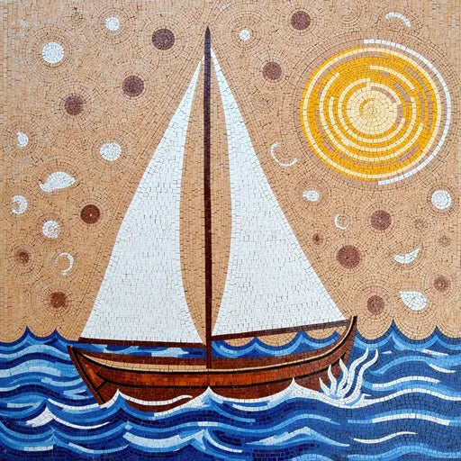 Sailing into the Sunset Mosaic Art - Handmade Boat Wall Decor
