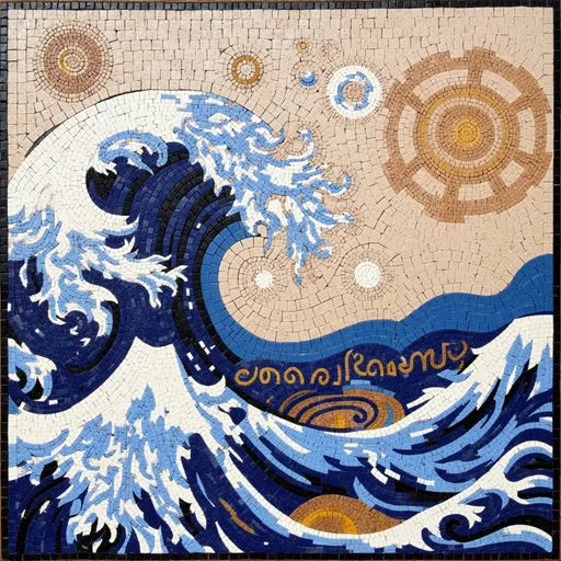 Van Gogh Inspired Great Wave Mosaic - Hokusai Style Sea Art