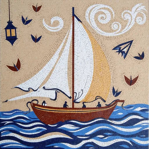 Abstract Sailboat with Lantern and Paper Planes Mosaic | Nautical Mosaics | iMosaicArt