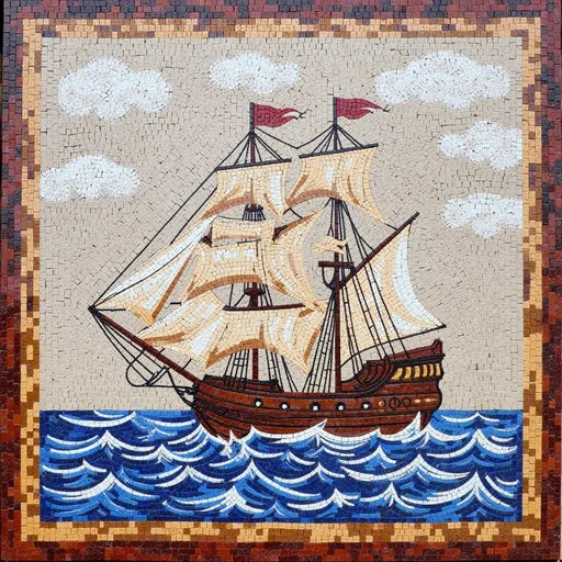 Historic Galleon Ship Mosaic - Classic Maritime Mural