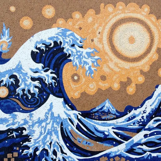 Golden Sun and Great Wave Mosaic - Dynamic Sea Art
