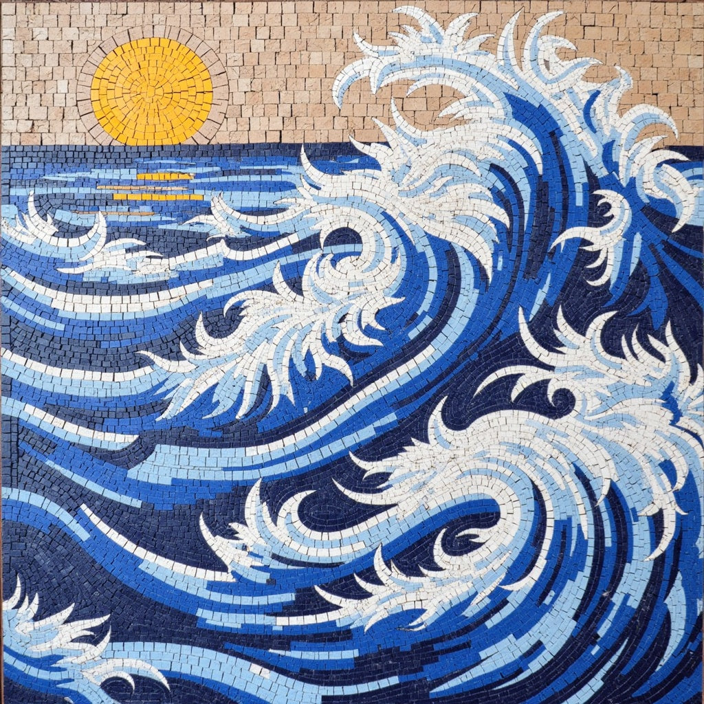 Intense Blue Crashing Wave Mosaic - Abstract Ocean Power | Nautical Mosaics | iMosaicArt