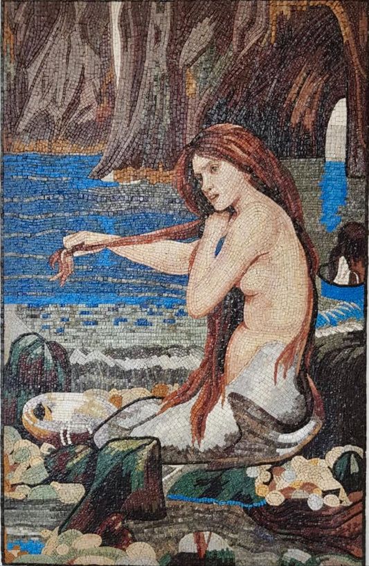 "Siren's Lament" Handmade Mermaid Mosaic Art: Mythological Fantasy Wall Decor