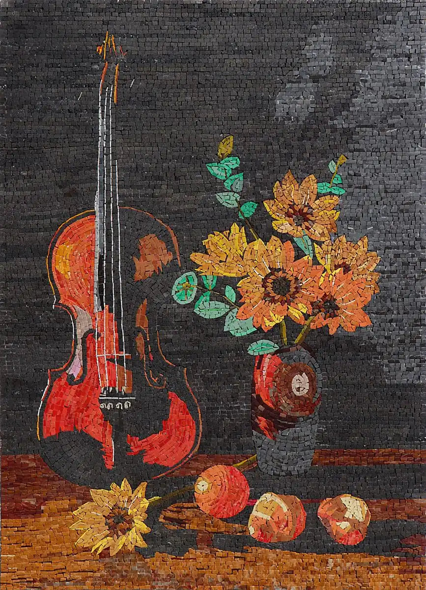 Joyful Melodies: Music Instrument Mosaic with Floral Bliss