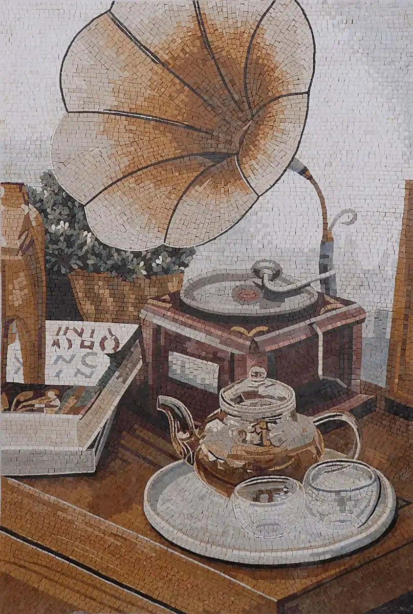 Harmonies and Tea: Gramophone Mosaic Artwork
