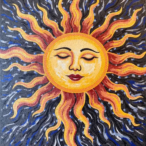 Cosmic Sun Face Mosaic Art - Serene Celestial Wall Decor