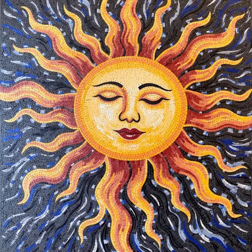 Cosmic Sun Face Mosaic Art - Serene Celestial Wall Decor