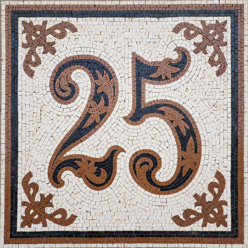 Elegant House Number 25 Mosaic - Brown and Black Accent