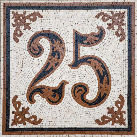 Elegant House Number 25 Mosaic - Brown and Black Accent | Other Mosaics | iMosaicArt