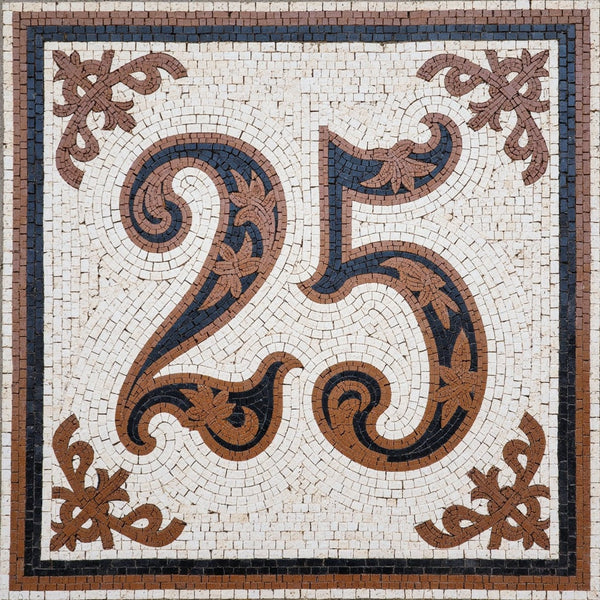 Elegant House Number 25 Mosaic - Brown and Black Accent