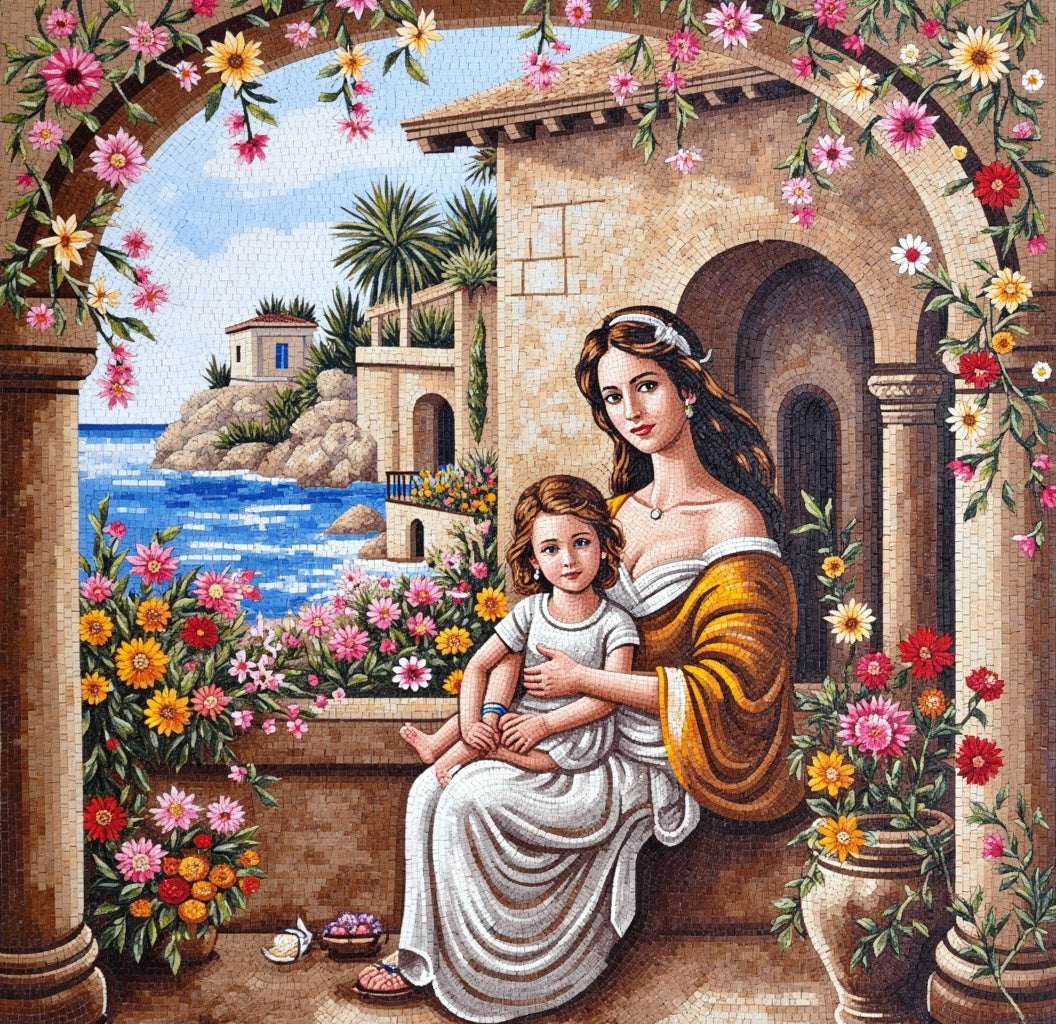 Women with Child Mosaic Art: A Timeless Bond of Love and Protection | Portrait Mosaics | iMosaicArt