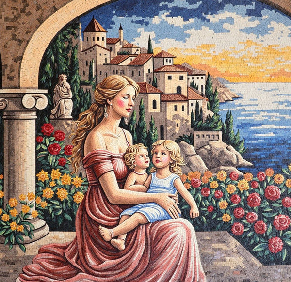 Mother with Two Children Mosaic Art: A Celebration of Family and Love