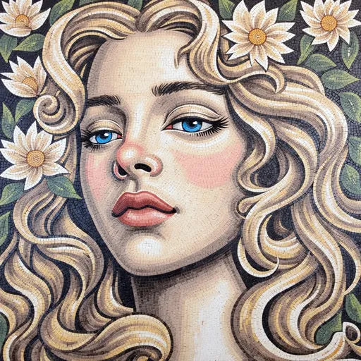 Blonde Nymph with Blue Eyes Mosaic - Floral Portrait Art | Portrait Mosaics | iMosaicArt