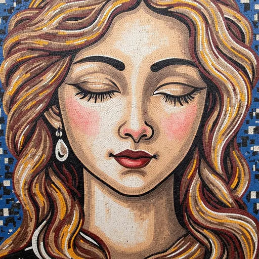 Serene Woman Portrait Mosaic - Closed Eyes and Blue Background