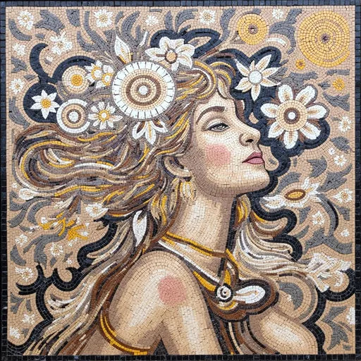 Art Nouveau Floral Woman Mosaic - Earth Tones and Swirls | Portrait Mosaics | iMosaicArt