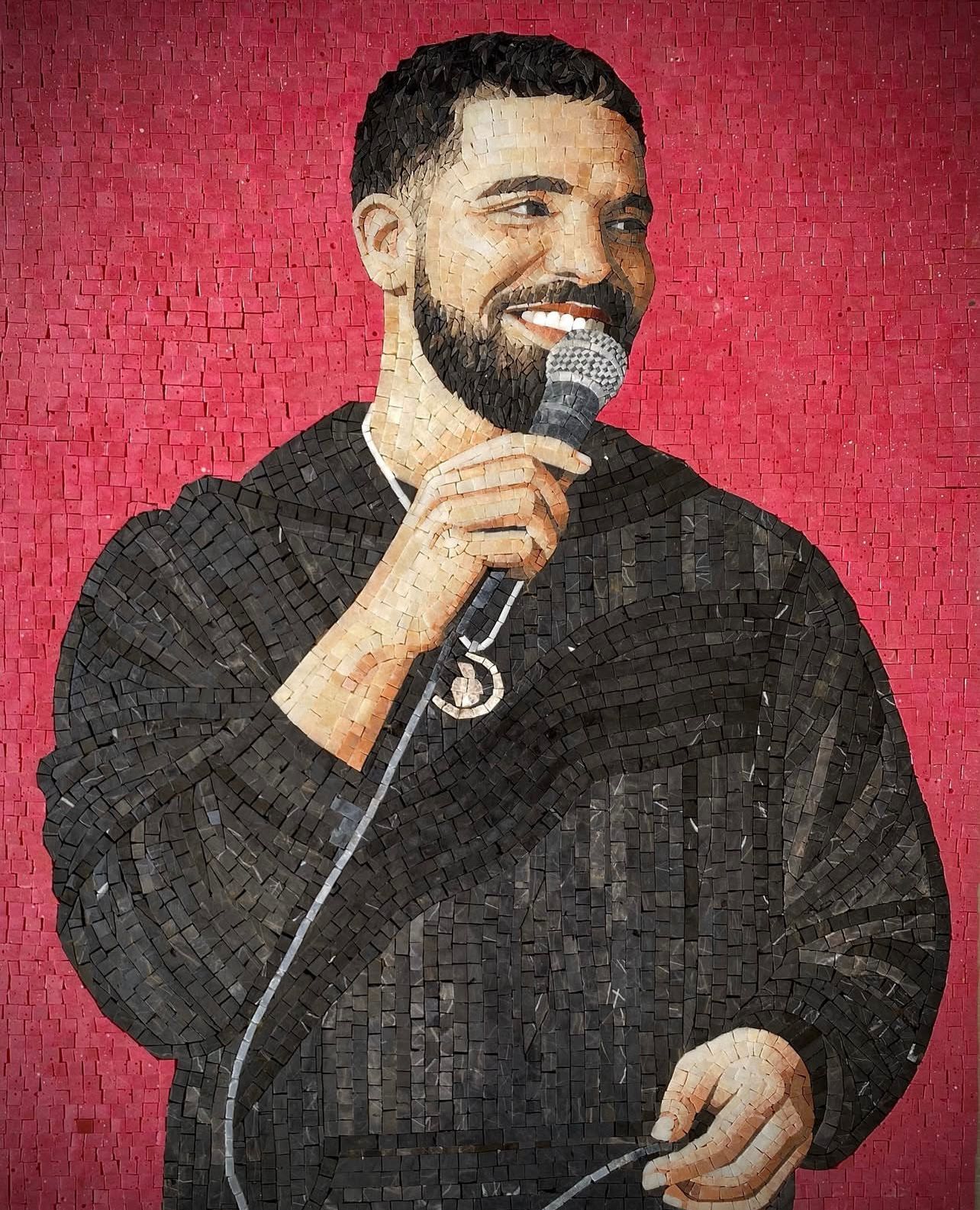 "Hotline Bling" Handmade Drake Portrait Mosaic: Modern Celebrity Wall Art