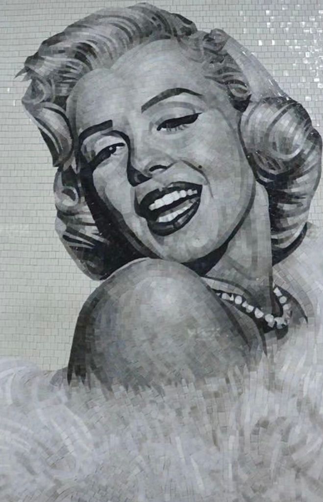 "Hollywood Icon" Handmade Marilyn Monroe Mosaic: Classic Black & White Portrait