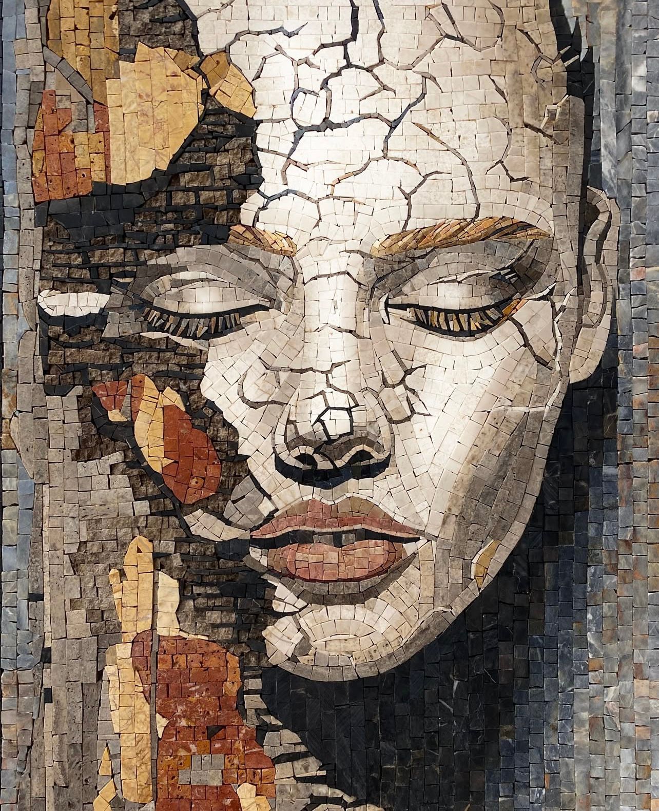 "Fractured Serenity" Handmade Portrait Mosaic: Textured Modern Wall Art
