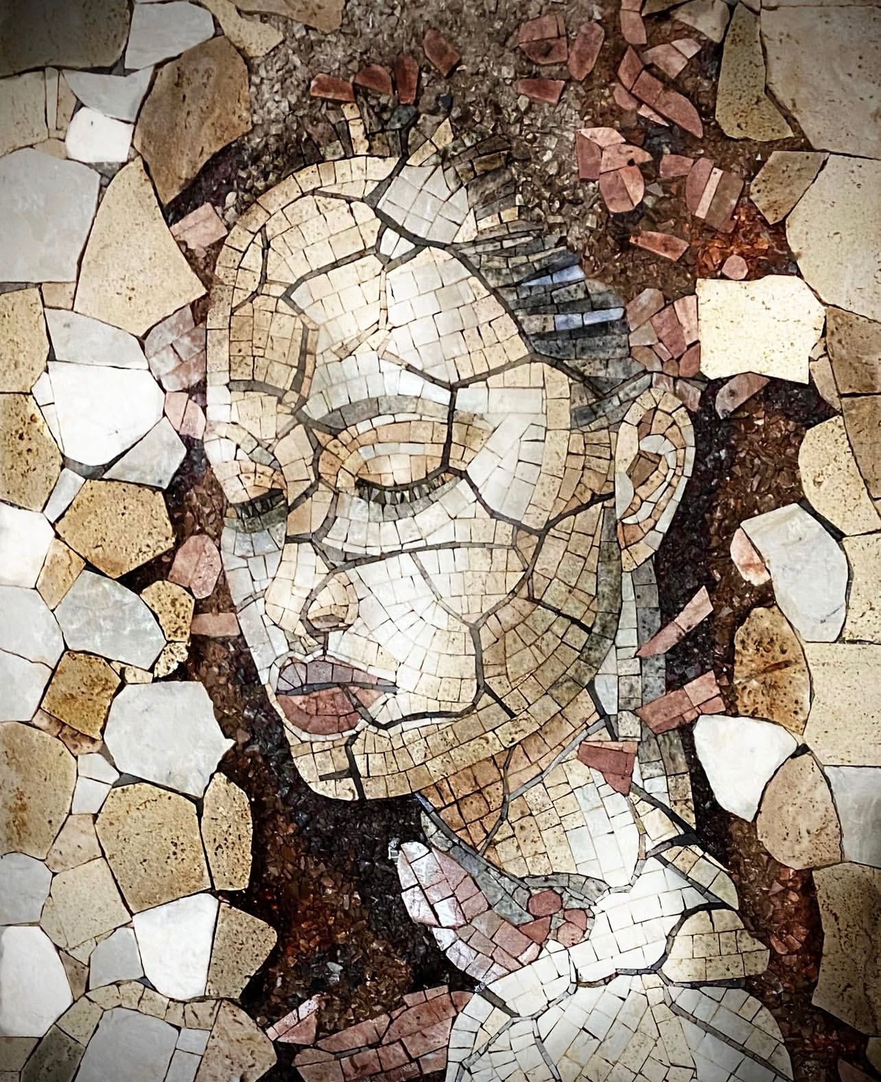 "Inner Calm" Handmade Fractured Portrait Mosaic: Earth-Toned Modern Art