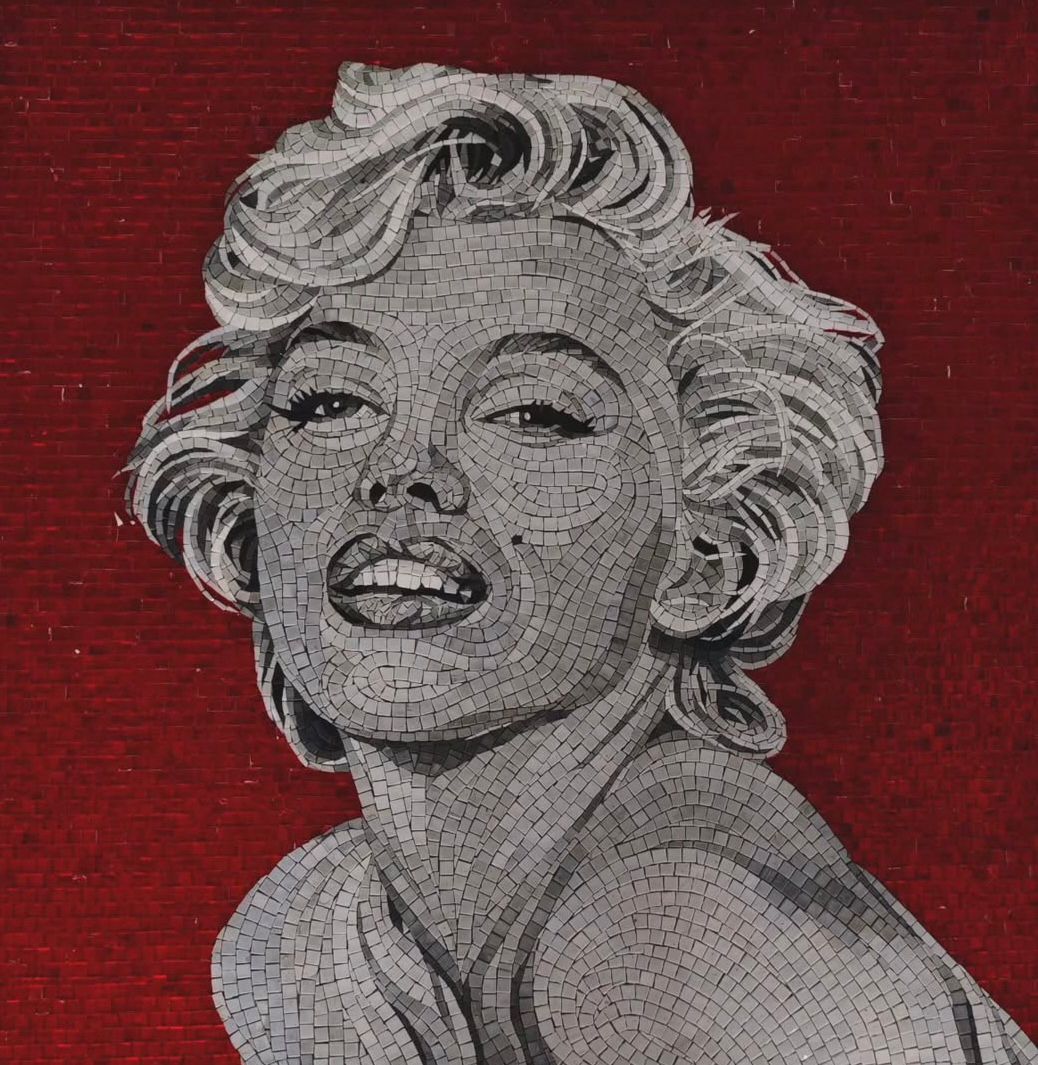 "Pop Art Siren" Handmade Marilyn Monroe Mosaic: Iconic Red & Gray Portrait