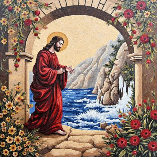Jesus Religious Art Mosaic: A Sacred Scene of Divine Love and Compassion