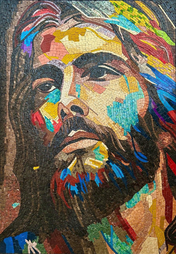"Christ in Color" Handmade Abstract Mosaic Portrait: Modern Religious Wall Art