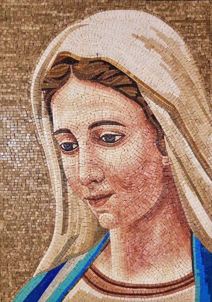 "Mater Dolorosa" Handmade Virgin Mary Portrait Mosaic: Serene and Compassionate Wall Art