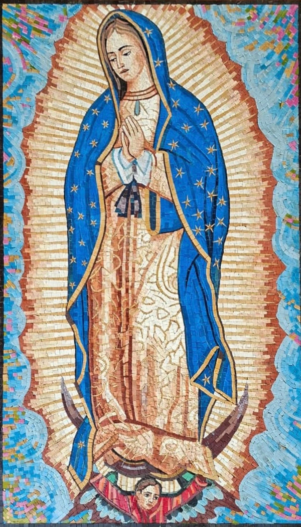 "Our Lady of Guadalupe" Handmade Mosaic: Mexican Virgin Mary Religious Wall Art