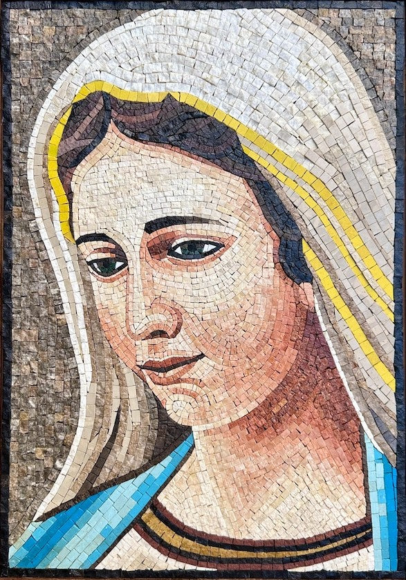 "Our Lady of Grace" Handmade Virgin Mary Mosaic: Serene Religious Wall Art