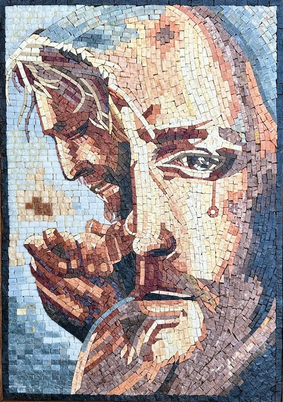"Agony in the Garden" Handmade Religious Mosaic: Emotional Christ Portrait Wall Art