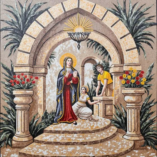 Annunciation Scene Mosaic - Virgin Mary and Archway | Religious Mosaics | iMosaicArt