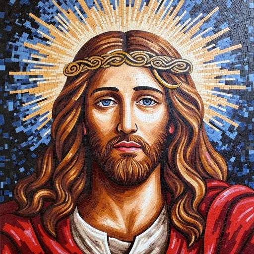Jesus Christ with Crown of Thorns Mosaic - Blue Eyes | Religious Mosaics | iMosaicArt