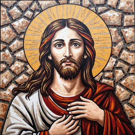 Jesus Christ with Hand on Heart Mosaic - Warm Tones | Religious Mosaics | iMosaicArt