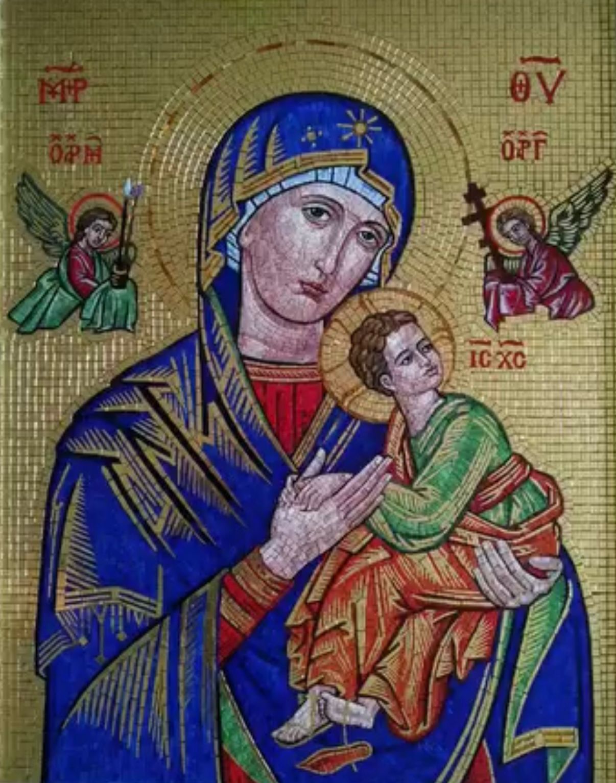 "Our Lady of Perpetual Help" Handmade Icon Mosaic: Traditional Religious Wall Art