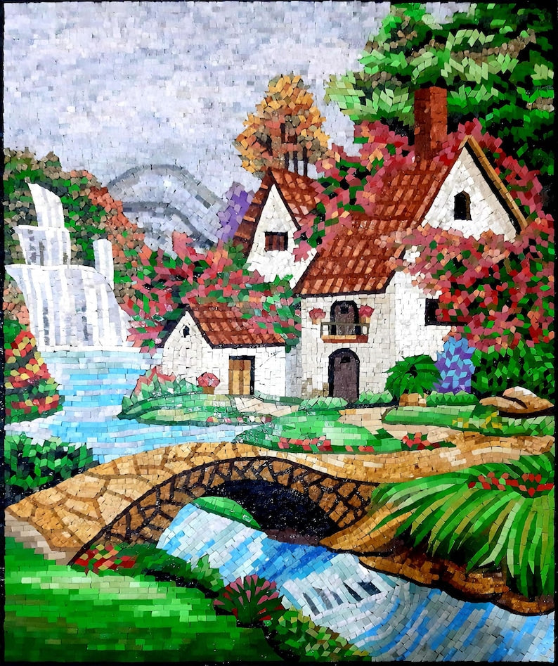 Snowy Mountain Landscape Mosaic: Winter Majestic Charm