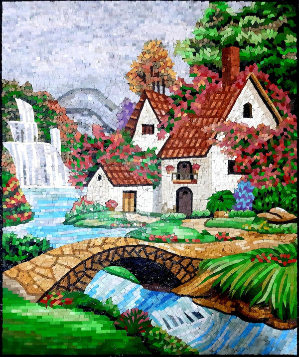 Snowy Mountain Landscape Mosaic: Winter Majestic Charm