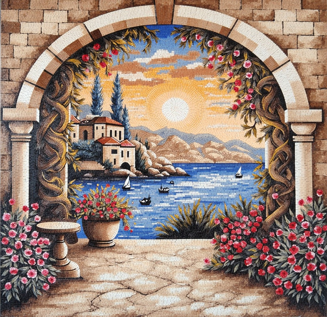 Quiet Beach Landscape Mosaic: Gentle Waves and Soft Sand
