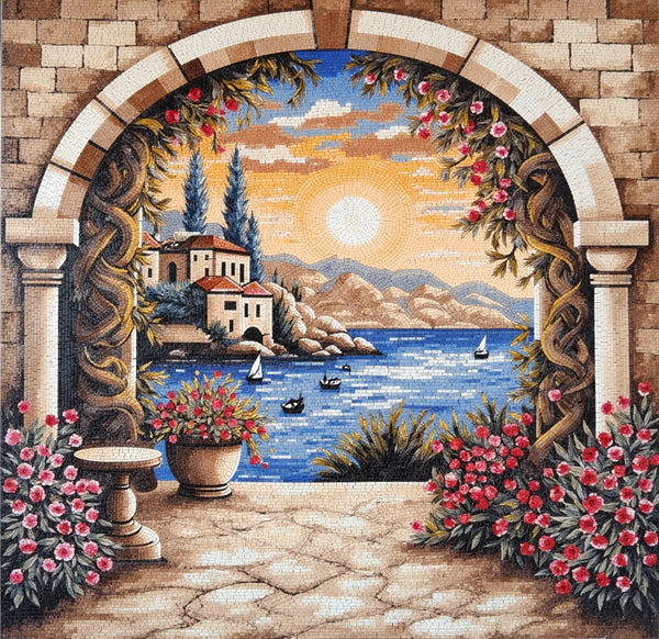 Quiet Beach Landscape Mosaic: Gentle Waves and Soft Sand