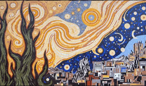 Starry Night Landscape View Mosaic: A Dreamlike Night Under the Stars | Landscape Mosaics | iMosaicArt