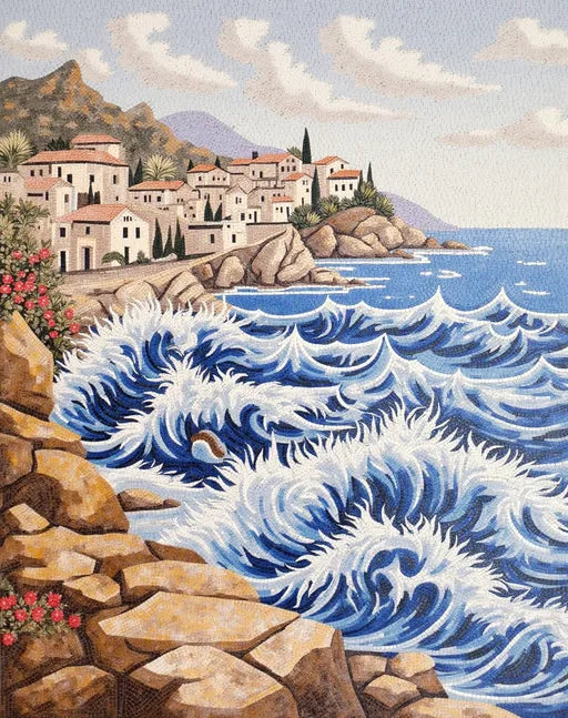 Mountain River Landscape Mosaic: The Peaceful Flow of Nature
