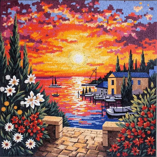 Sunset Over the Mountains Mosaic: A Breathtaking Twilight View | Landscape Mosaics | iMosaicArt